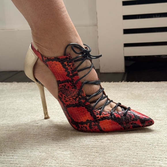 MALONE SOULIERS Lace-Up Snakeskin Leather Pointed Toe Heels Size 7 - Picture 8 of 9